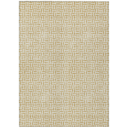 9' X 12' Gold And Ivory Geometric Washable Indoor Outdoor Area Rug - DraftFuel Sports
