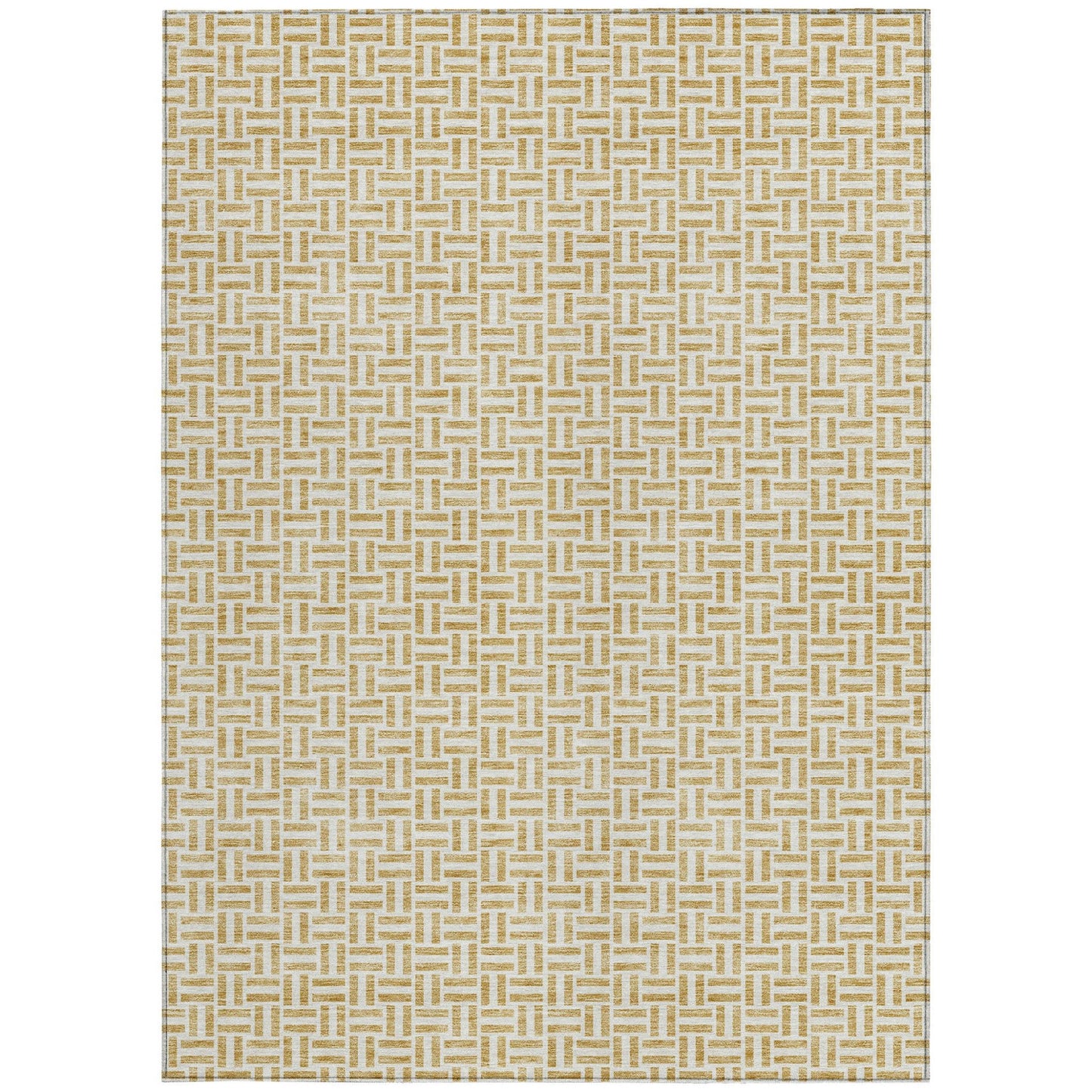 9' X 12' Gold And Ivory Geometric Washable Indoor Outdoor Area Rug - DraftFuel Sports