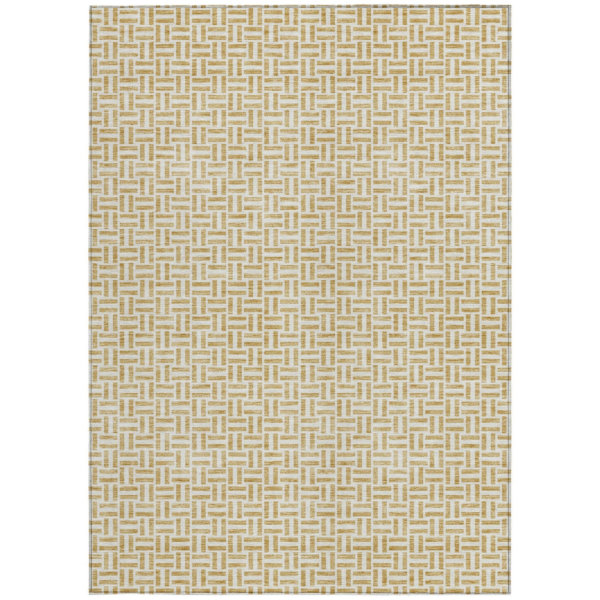 9' X 12' Gold And Ivory Geometric Washable Indoor Outdoor Area Rug - DraftFuel Sports