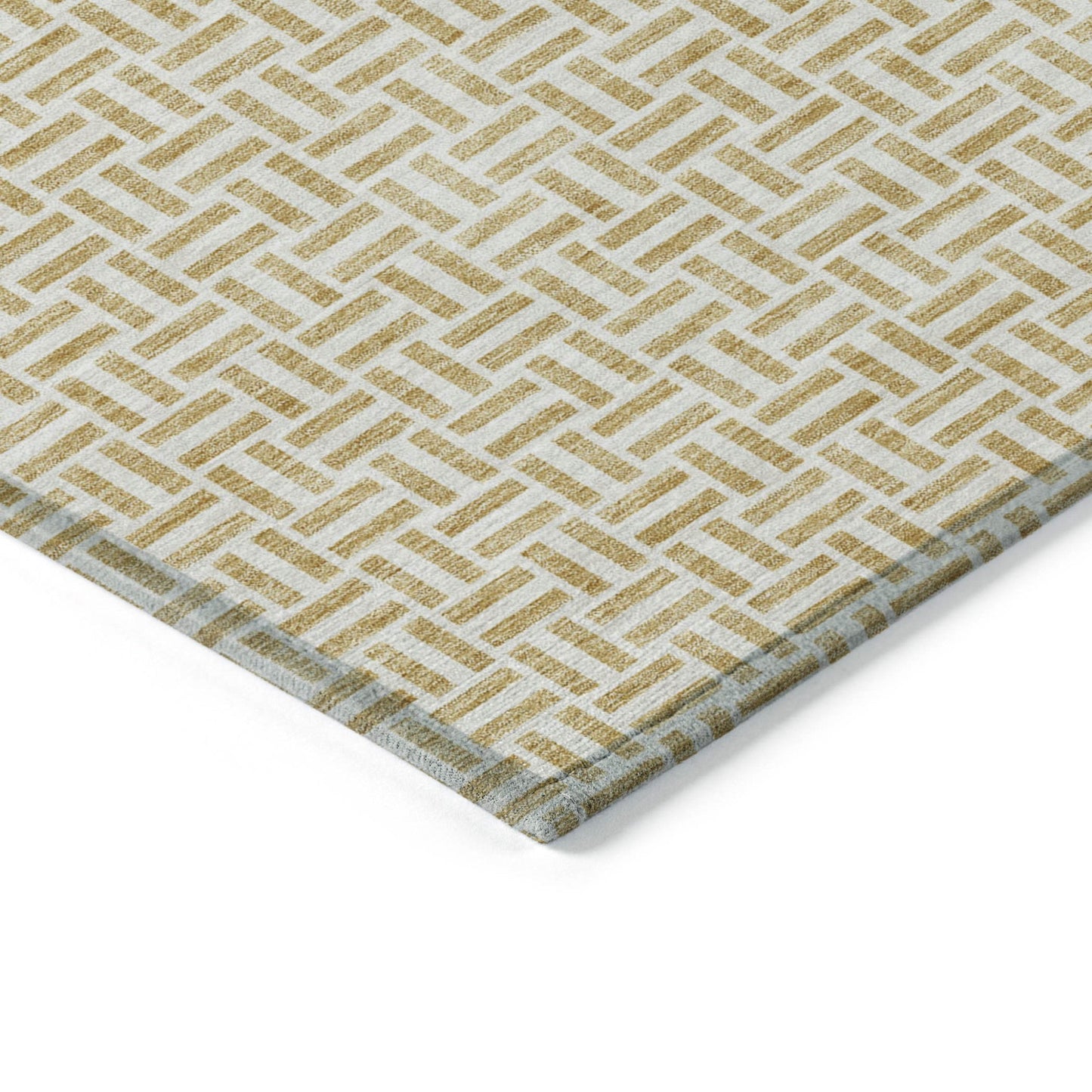 9' X 12' Gold And Ivory Geometric Washable Indoor Outdoor Area Rug - DraftFuel Sports