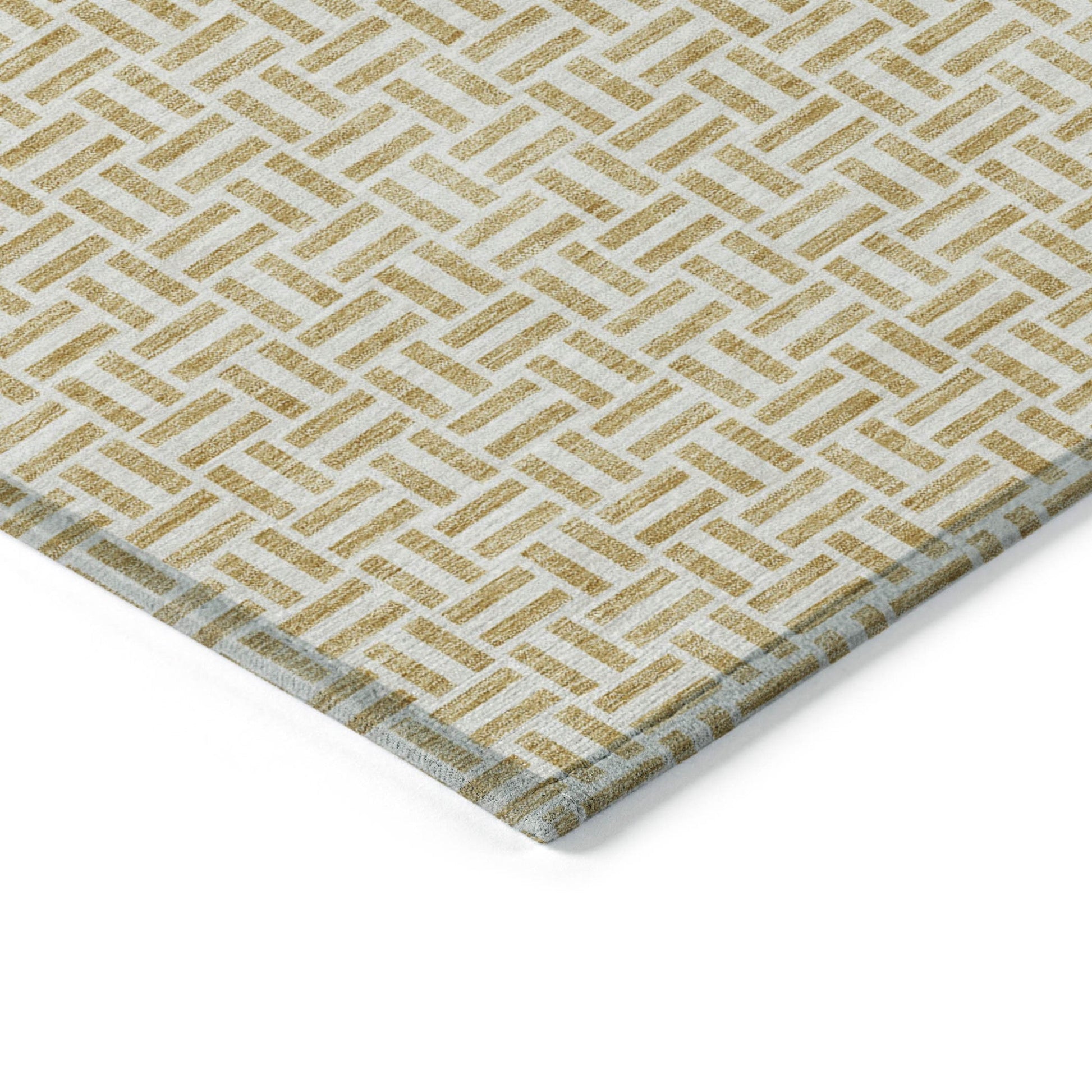 9' X 12' Gold And Ivory Geometric Washable Indoor Outdoor Area Rug - DraftFuel Sports