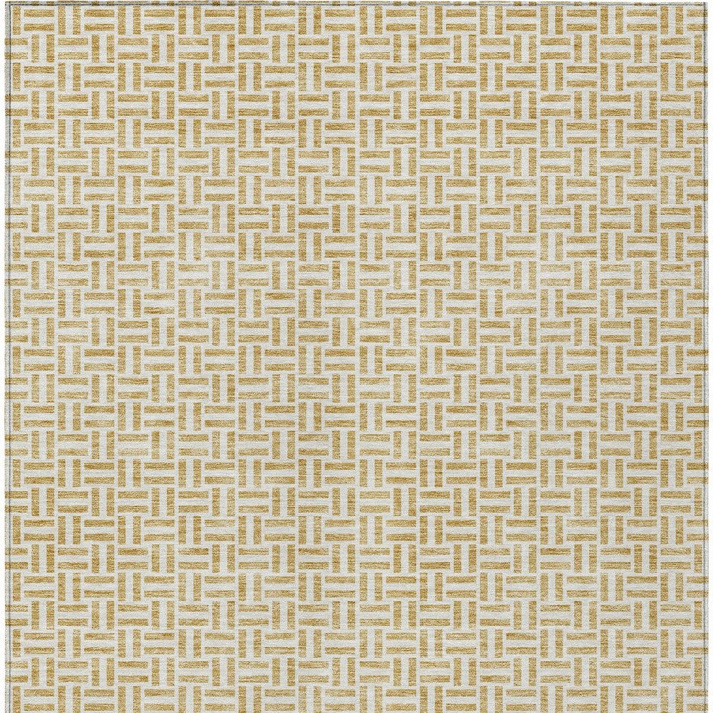 9' X 12' Gold And Ivory Geometric Washable Indoor Outdoor Area Rug - DraftFuel Sports