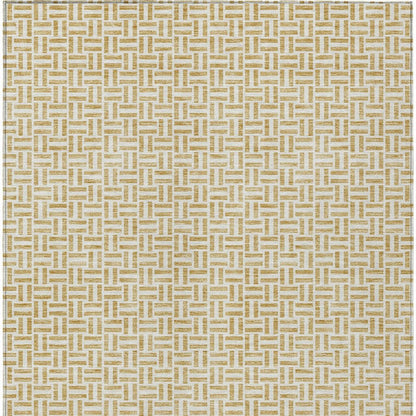 9' X 12' Gold And Ivory Geometric Washable Indoor Outdoor Area Rug - DraftFuel Sports