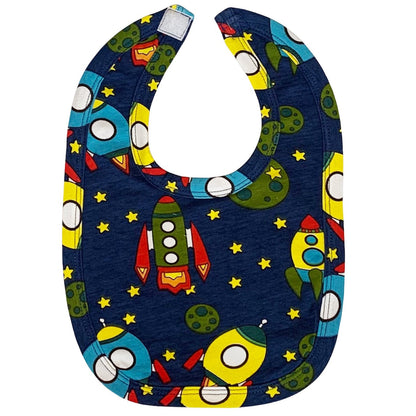 AnnLoren Baby Toddler Boy Space Ship Blanket & Bib Gift Set 2 pc Knit Cotton - DraftFuel Sports