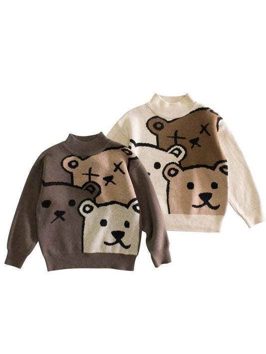 Baby Boys Teddy Bears Confusing Cartoon Mock Neck Long Sleeve Pullover - DraftFuel Sports