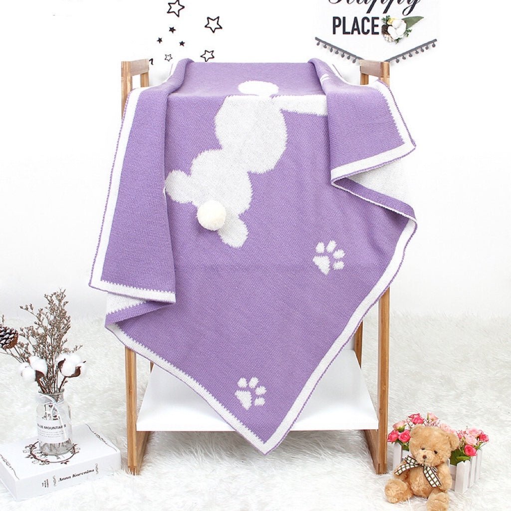 Baby Cartoon Rabbit & Footprints Embroidered Graphic 3D Tail Blanket - DraftFuel Sports