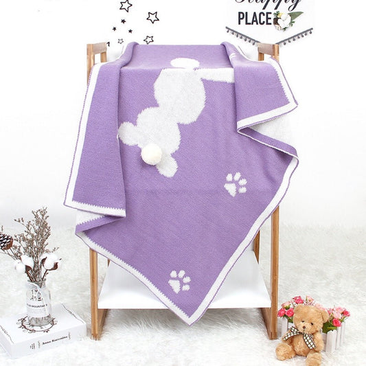Baby Cartoon Rabbit & Footprints Embroidered Graphic 3D Tail Blanket - DraftFuel Sports