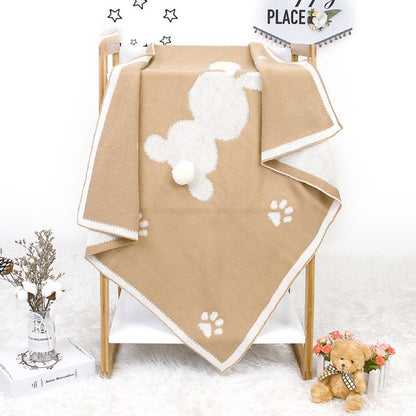 Baby Cartoon Rabbit & Footprints Embroidered Graphic 3D Tail Blanket - DraftFuel Sports