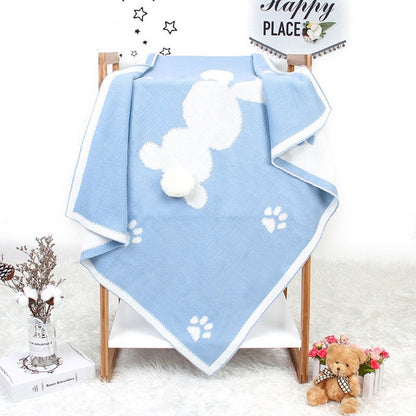 Baby Cartoon Rabbit & Footprints Embroidered Graphic 3D Tail Blanket - DraftFuel Sports