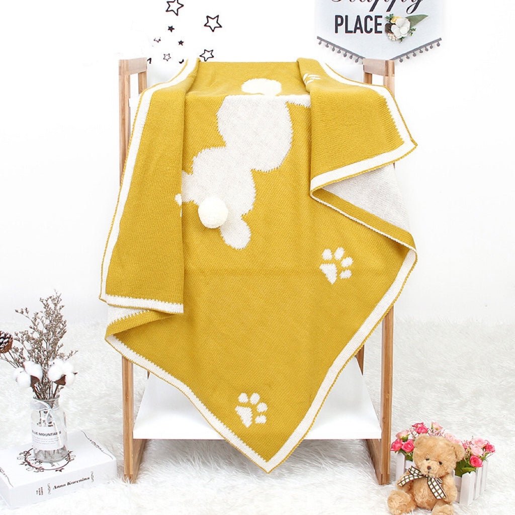 Baby Cartoon Rabbit & Footprints Embroidered Graphic 3D Tail Blanket - DraftFuel Sports