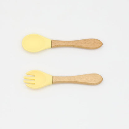 Baby Food Grade Wooden Handles Silicone Spoon Fork Cutlery - DraftFuel Sports
