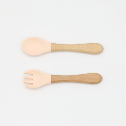 Baby Food Grade Wooden Handles Silicone Spoon Fork Cutlery - DraftFuel Sports