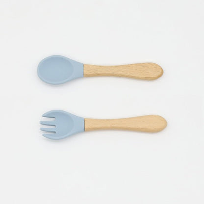 Baby Food Grade Wooden Handles Silicone Spoon Fork Cutlery - DraftFuel Sports