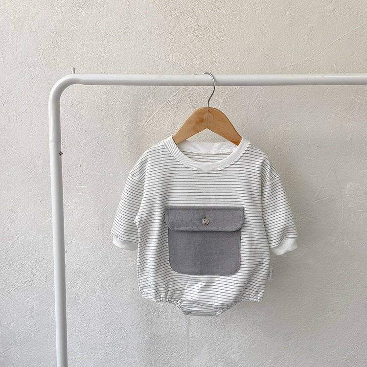 Baby Girl Striped Pattern Big Pocket Design Newborn Bodysuit - DraftFuel Sports