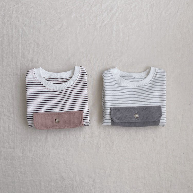 Baby Girl Striped Pattern Big Pocket Design Newborn Bodysuit - DraftFuel Sports