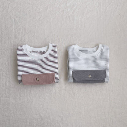 Baby Girl Striped Pattern Big Pocket Design Newborn Bodysuit - DraftFuel Sports