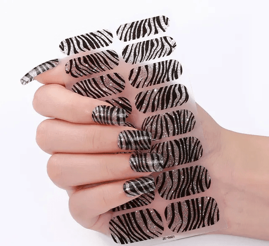 Black Zebra Gel Nails - DraftFuel Sports