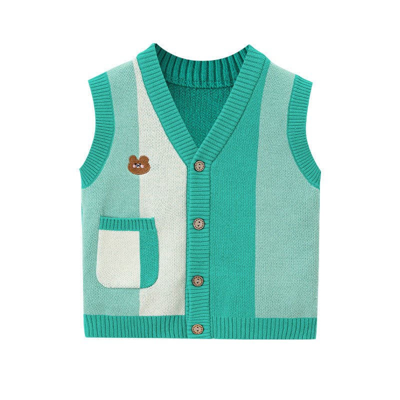 Cartoon Bear Pattern V - Neck Design Knitwear - DraftFuel Sports