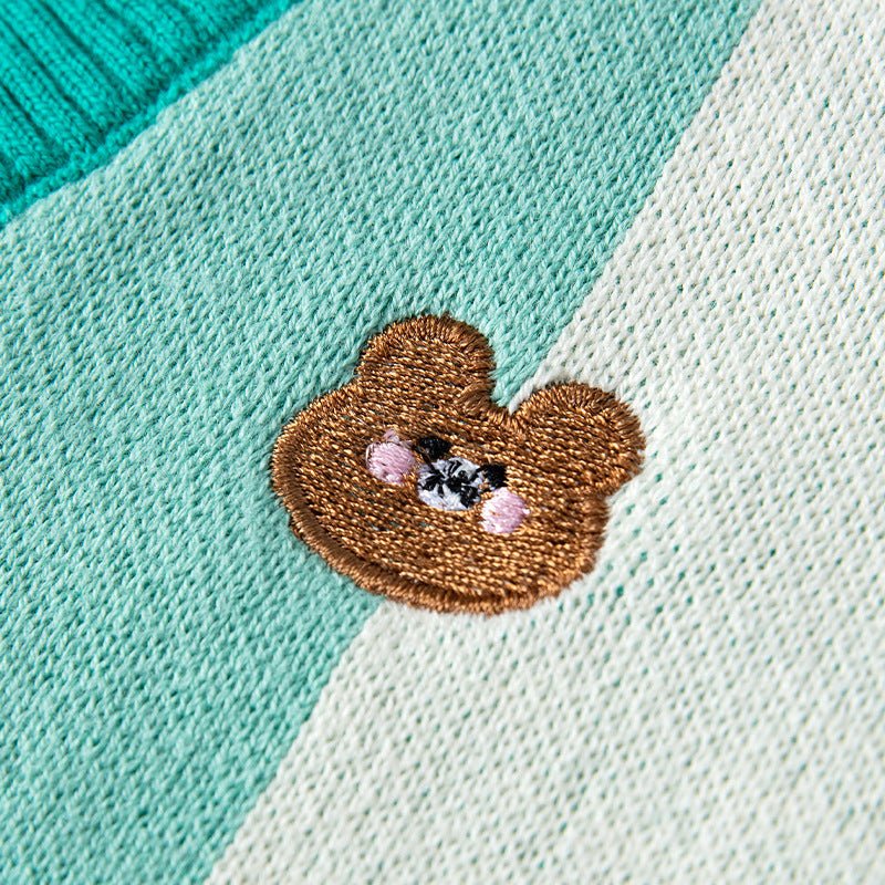 Cartoon Bear Pattern V - Neck Design Knitwear - DraftFuel Sports