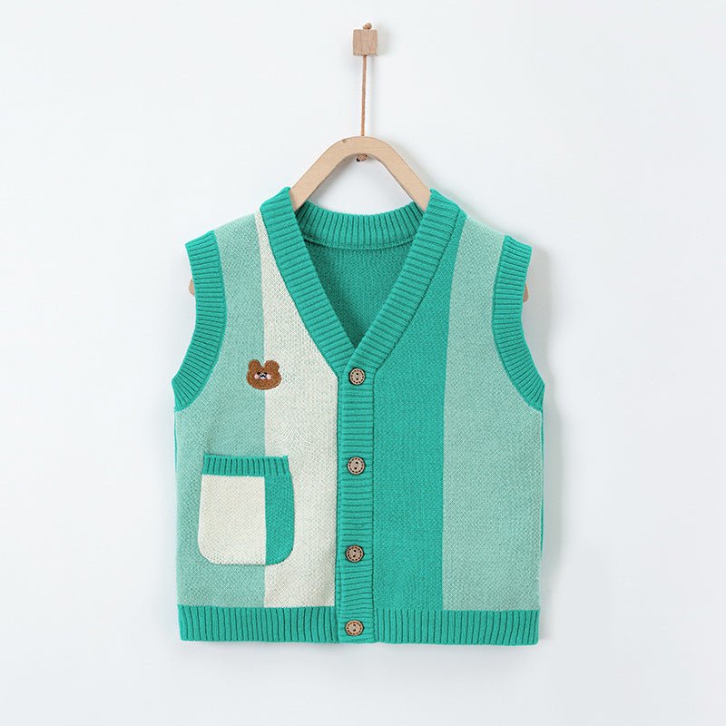 Cartoon Bear Pattern V - Neck Design Knitwear - DraftFuel Sports