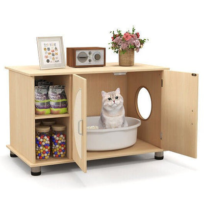 Cat Litter Box Enclosure with Sisal Scratching Doors and Adjustable Metal Feet - Natural - DraftFuel Sports