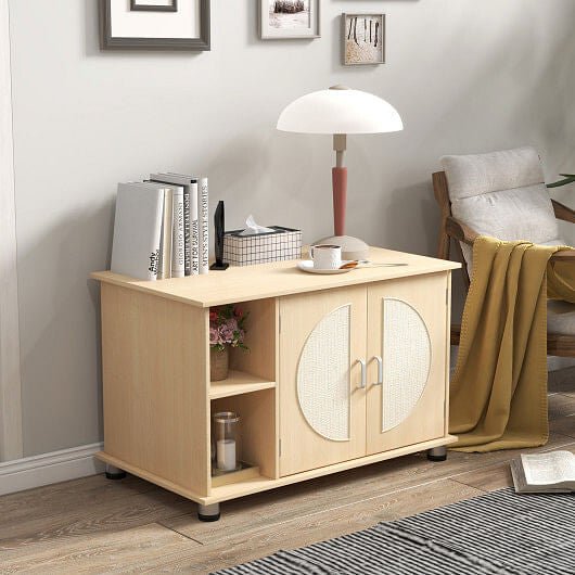 Cat Litter Box Enclosure with Sisal Scratching Doors and Adjustable Metal Feet - Natural - DraftFuel Sports