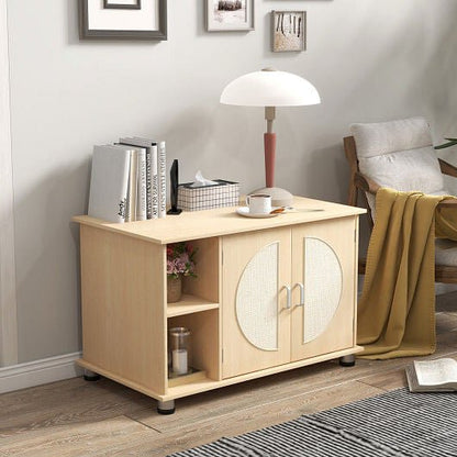 Cat Litter Box Enclosure with Sisal Scratching Doors and Adjustable Metal Feet - Natural - DraftFuel Sports