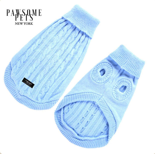 DOG AND CAT CABLE KNIT SWEATER - LIGHT BLUE - DraftFuel Sports