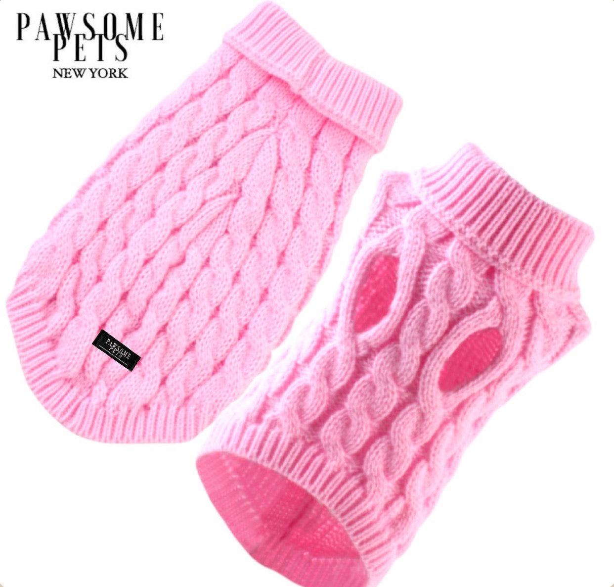 (EXTRA WARM) DOG AND CAT CABLE KNIT SWEATER - PINK - DraftFuel Sports