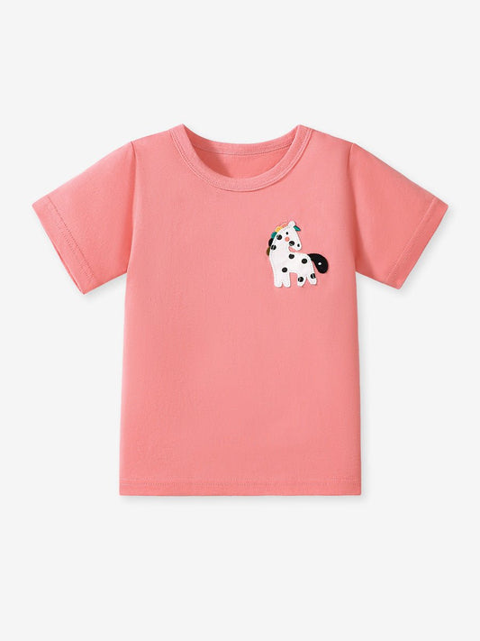 Girls’ Dots Cartoon Pattern Short Sleeves T-shirt in European and American Style for Summer - DraftFuel Sports