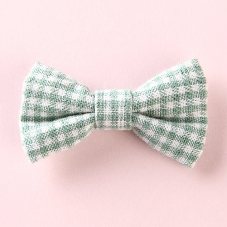 Girls Plaid Pattern Bow Tie Hair Fabric 2 pc. Clips Handmade Accessory - DraftFuel Sports
