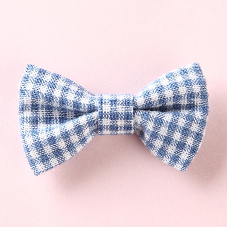 Girls Plaid Pattern Bow Tie Hair Fabric 2 pc. Clips Handmade Accessory - DraftFuel Sports
