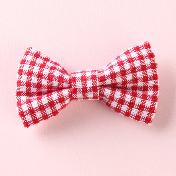 Girls Plaid Pattern Bow Tie Hair Fabric 2 pc. Clips Handmade Accessory - DraftFuel Sports