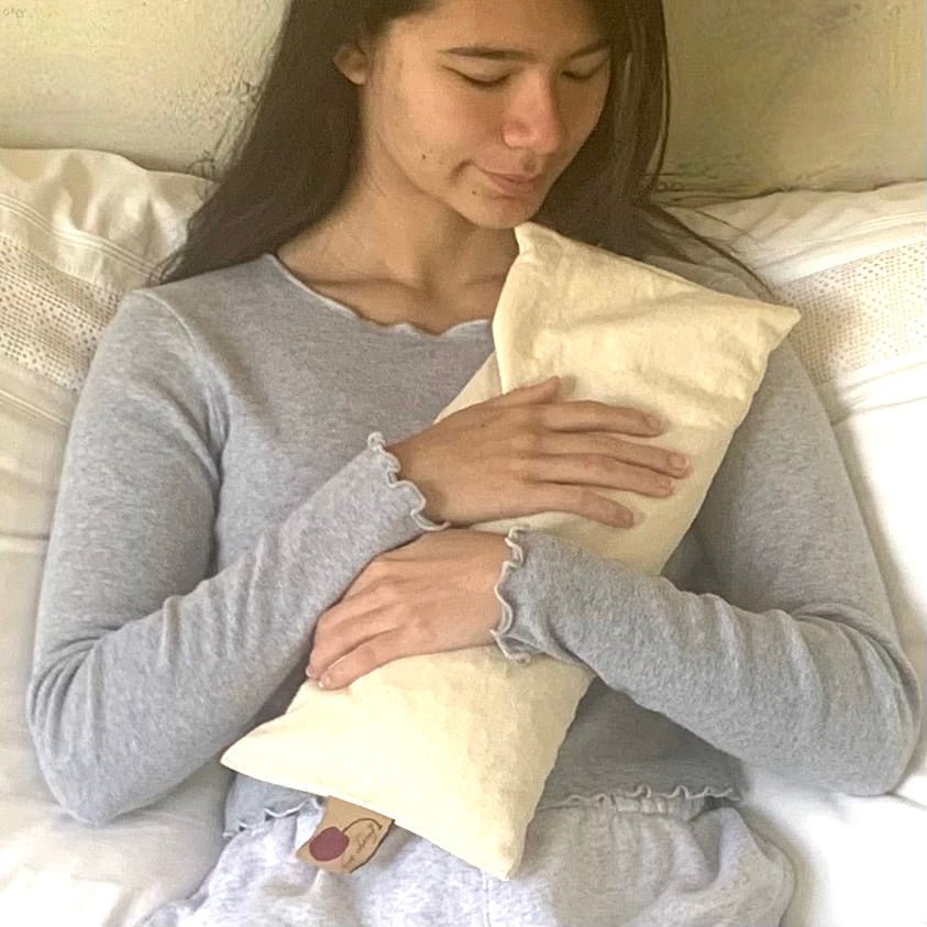 Hot Cherry Rectangular/Cervical Neck Pillow in Unbleached, Pre - washed, Natura Denim with Cherry Print Pillowcase - DraftFuel Sports