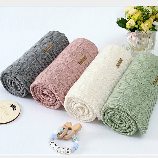 Kids Logo Patched Design Solid Color Knittted Warm Blanket - DraftFuel Sports
