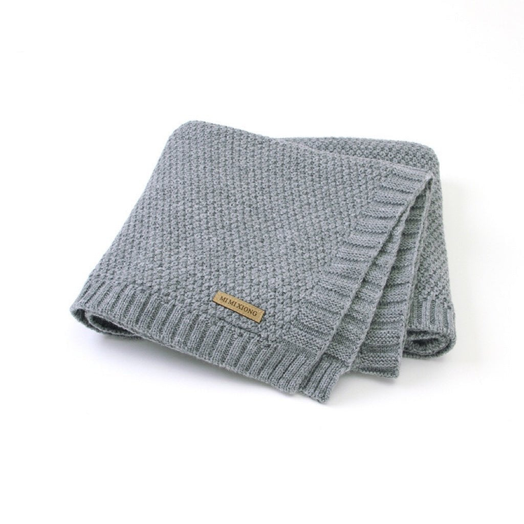 Kids Logo Patched Design Solid Color Knittted Warm Blanket - DraftFuel Sports