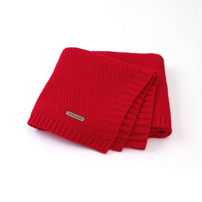Kids Logo Patched Design Solid Color Knittted Warm Blanket - DraftFuel Sports