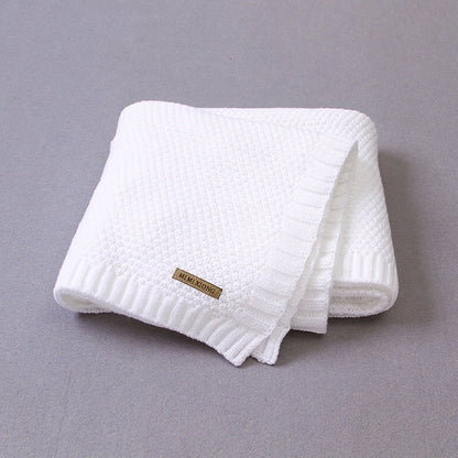 Kids Logo Patched Design Solid Color Knittted Warm Blanket - DraftFuel Sports