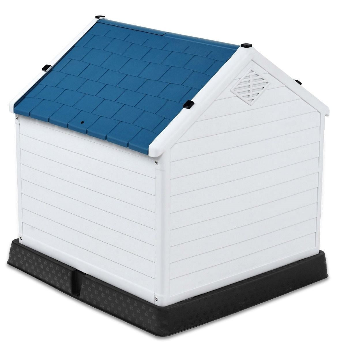 Medium size Dog House Outdoor White Blue Plastic with Elevated Floor - DraftFuel Sports
