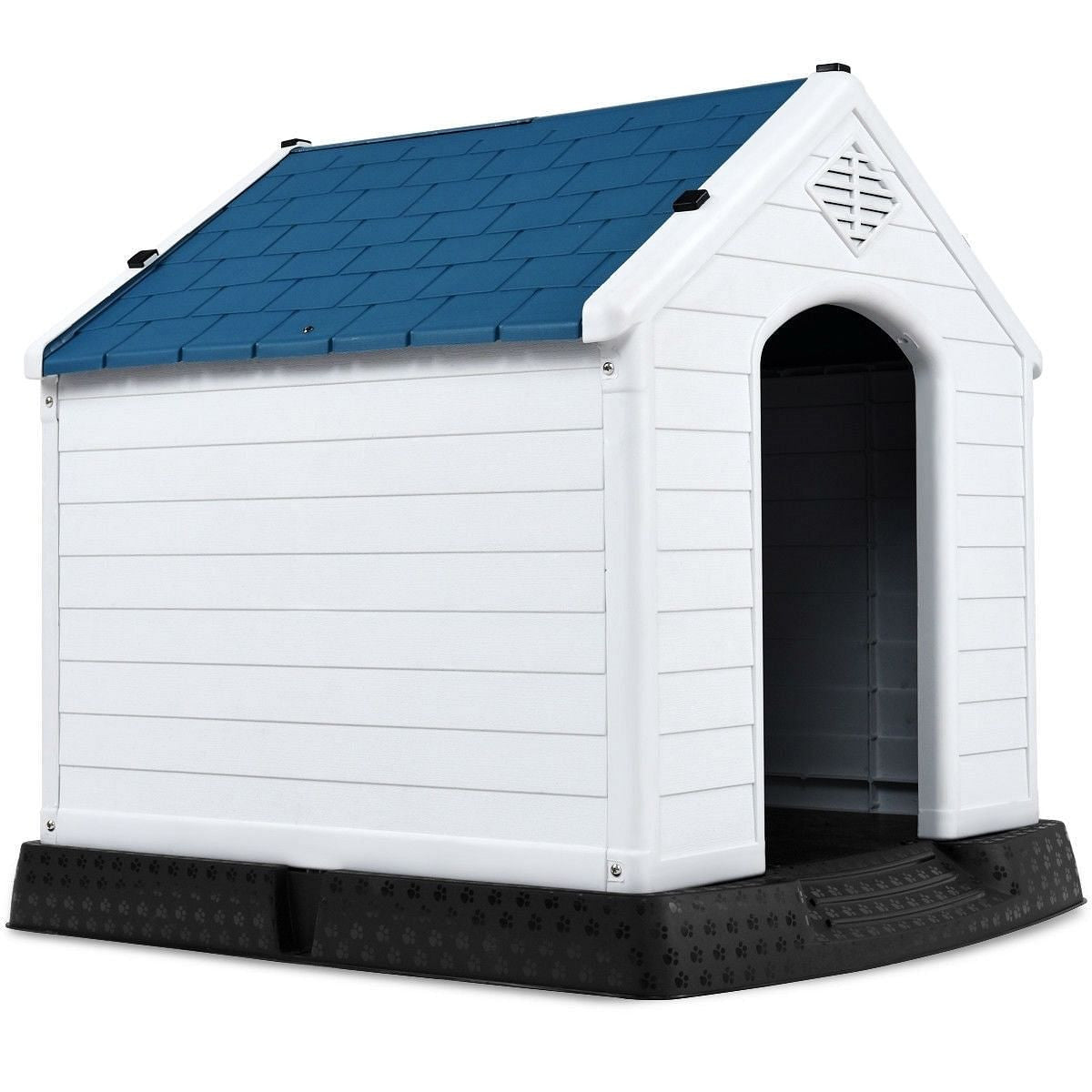 Medium size Dog House Outdoor White Blue Plastic with Elevated Floor - DraftFuel Sports