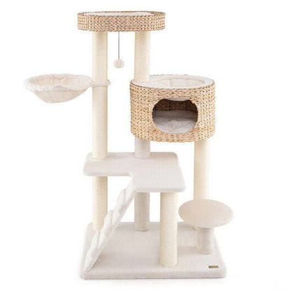Modern Cat Tree for Indoor Cats with Cattail Fluff Condo and Top Perch - Natural - DraftFuel Sports