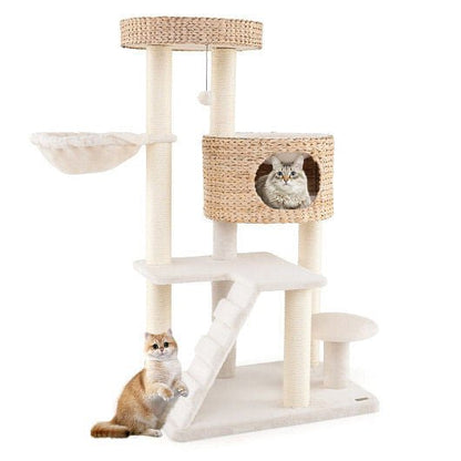 Modern Cat Tree for Indoor Cats with Cattail Fluff Condo and Top Perch - Natural - DraftFuel Sports