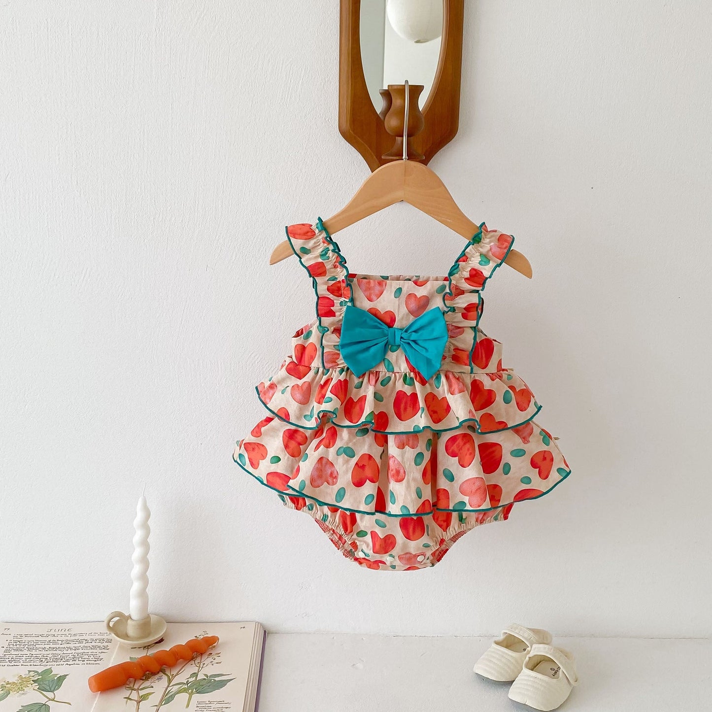 New Arrival Summer Baby Kids Girls Heart Pattern Sleeveless Big Bow Strap Onesies - DraftFuel Sports