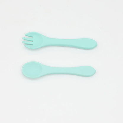 Baby Food Grade Complementary Food Training Silicone Spoon Fork Sets-9