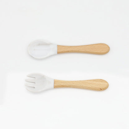 Baby Food Grade Wooden Handles Silicone Spoon Fork Cutlery-5