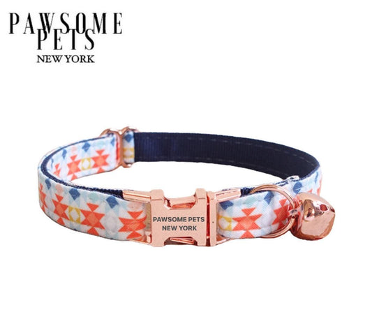 SMALL SIZE DOG & CAT COLLAR - DARK BLUE WITH ORANGE - DraftFuel Sports