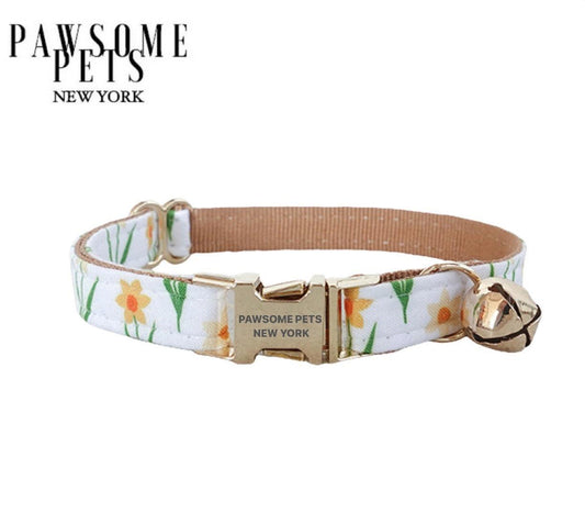SMALL SIZE DOG & CAT COLLAR - KHAKI FLOWERS - DraftFuel Sports