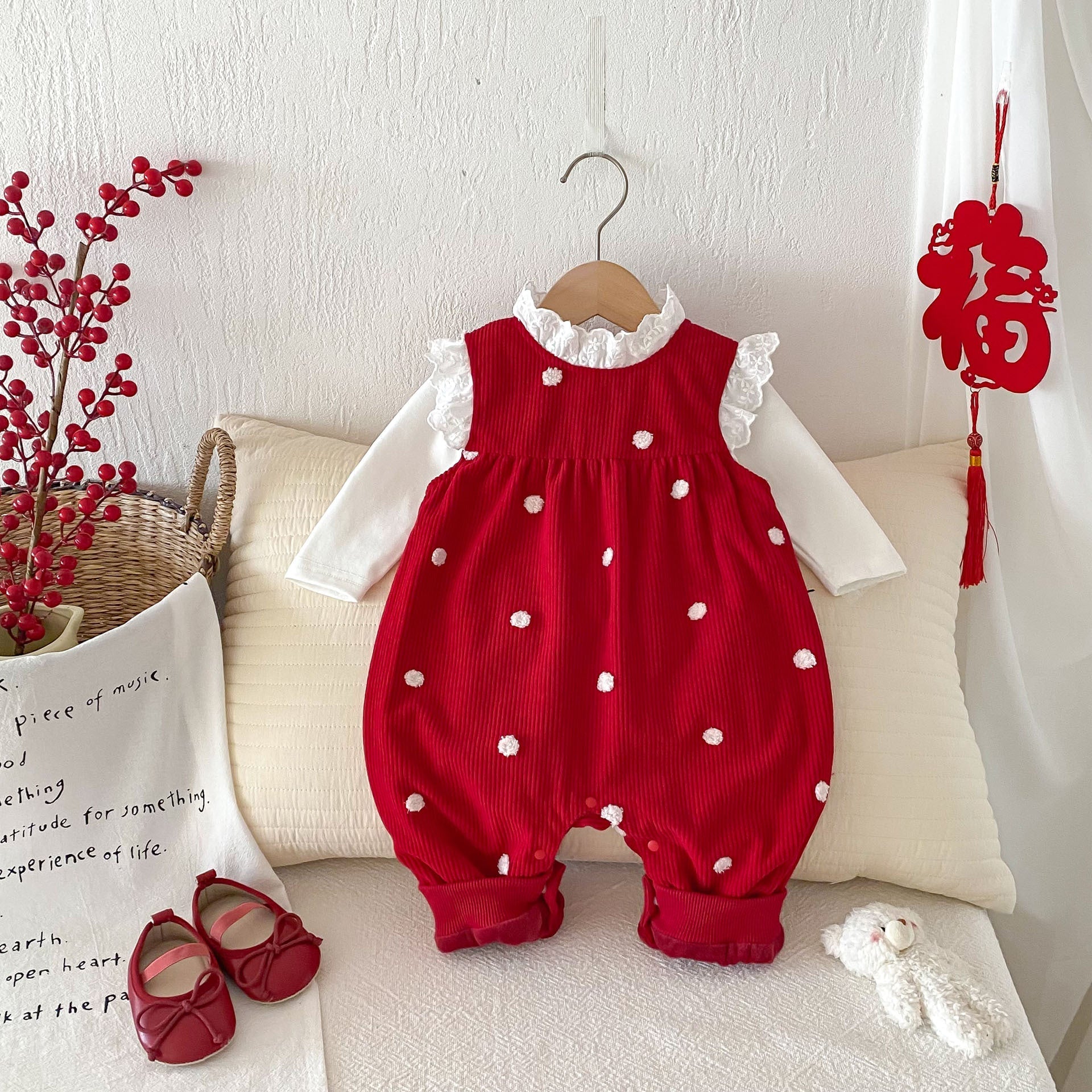 Sping and Winter Arrival Baby Cute Polka Dots Warm Fleece Sleeveless Rompers Vest - DraftFuel Sports