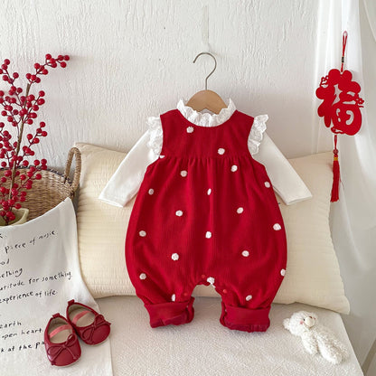 Sping and Winter Arrival Baby Cute Polka Dots Warm Fleece Sleeveless Rompers Vest - DraftFuel Sports