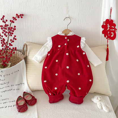 Sping and Winter Arrival Baby Cute Polka Dots Warm Fleece Sleeveless Rompers Vest - DraftFuel Sports